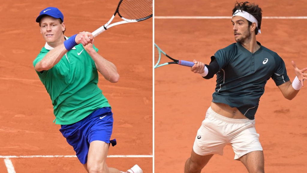 Jannik Sinner e Lorenzo Musetti in azione al Roland Garros 2025