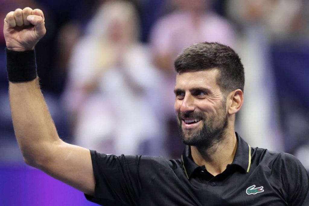 Djokovic esulta dopo la vittoria agli ottavi dello US Open 2025